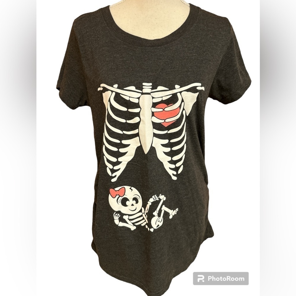 Crazy Dog T-shirts Maternity Graphic Mom/Baby Girl Ruched Grey Shortsleeved Med